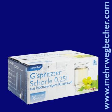 Gspritzter-Schorle-Glas 0,25l SAN glasklar stapelbar 6er-Packung