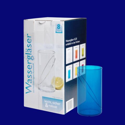 Wasserglas 0,25l SAN blau 8-er Karton, Hersteller Schorm Gesellschaft m.b.H., Austria