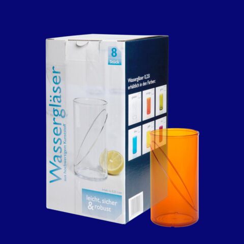 Wasserglas 0,25l SAN orange 8-er Karton, Hersteller Schorm Gesellschaft m.b.H., Austria